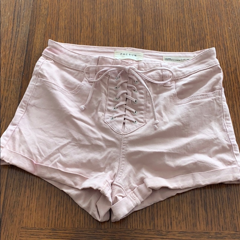 Light pink high waisted jean shorts